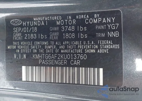 2019 Hyundai Veloster 2.0 z USA, uszkodzony, nr VIN KMHTG6AF2KU013760